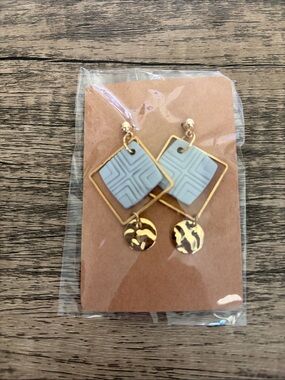 Gold & Light Blue Geometric Dangle Earrings